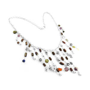 Collar de Piedras Preciosas con Cuentas de Estilo Bohemio para Mujer, Joyería de Moda con Perla de Agua Dulce, Ágata, Turquesa, Cuarzo, Tono Plateado - Product Image 1
