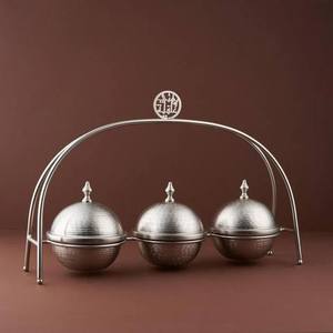 Bol à dattes jetable en métal argenté de luxe avec couvercle à bouton en nacre moderne Vaisselle de table Pièce maîtresse élégante pour servir des desserts - Product Image 6