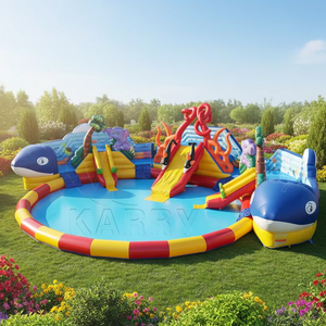 Parque Acuático Inflable con Tobogán, Castillo Hinchable, Comercial, de PVC, para Exteriores, con Obstáculos y Piscina - Product Image 3