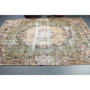 Tapis turc vintage de grande surface vert 6 X 9.4ft Rectangle Patchwork Motif Laine Matériau Latex Support-pour couloir chambre chevet - Product Image 3