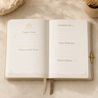 LABON Still Waters Journal de prière spirituelle, carnet chrétien à couverture rigide en lin avec motif croix soleil doré, avec onglets pour versets et breloque