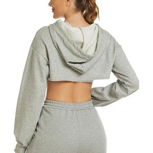 Sweat-shirt à capuche court pour femme en gros – Impression personnalisée du logo sur le devant, respirant et confortable de haute qualité - Product Image 4