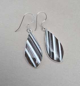 Boucles d'oreilles en argent sterling 925 avec cabochon en agate du Botswana, pierre précieuse naturelle rayée noir et blanc, faites à la main, de haute qualité, élégantes - Product Image 3