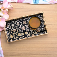 Plateau de service noir à motif floral persan, vaisselle de cuisine portable pour la nourriture, à utiliser à la maison et à l'hôtel