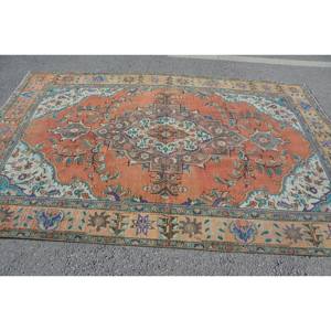 Alfombra tradicional de lana de retazos naranja Beige 6,2x9,5 pies área grande diseño turco Vintage para decoración para sala de estar pasillo látex - Product Image 3