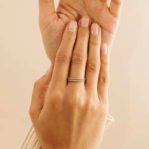 10K 14K ชุดง่ามปูพื้นไมโครแถวสีทองคู่สีทองทรงกลมได้รับการรับรอง IGI แหวนแต่งงานเพชรธรรมชาติแหวนสง่างามโบราณ - Product Image 6