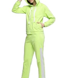 Chándal Informal de Invierno para Mujer, con Capucha, Tejido, Color Verde Fluorescente Sólido, Logotipo Personalizado, 100% Algodón - Product Image 1