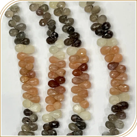 Perles Briolette Facettées en Pierre de Lune Naturelle Multi-Colorée de Haute Qualité AAA, Taille de Brin 8 Pouces, 6-9 MM, Certifiées CMA Alif