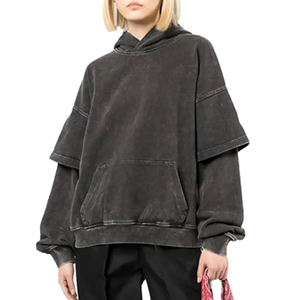 Unisex Acid Washed Premium Quality Double-Layered Hoodies Custom Logo Embossed Loose Fit Breathable Quick Dry Winter Hoodies - Product Image 2