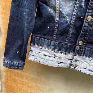 Veste en jean décontractée à manches longues en coton pour hommes, nouveau design déchiré quadratique du printemps et de l'automne - Product Image 5