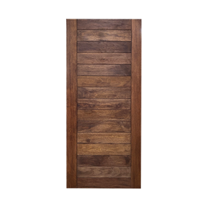 Puerta de entrada interior de madera de ingeniería con marco sólido de Merbau, listones horizontales, puerta principal exterior/interior con manija larga negra. - Product Image 2
