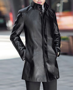 Chaqueta larga de cuero para hombres de negocios y ocio, cortavientos ligero de lujo, chaqueta de solapa de PU de felpa para Otoño e Invierno - Product Image 2