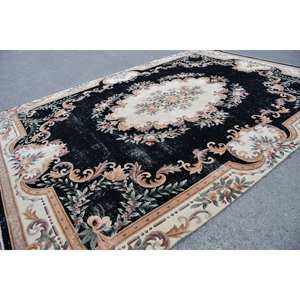 พรมตุรกีทำด้วยมือสีเบจสีดำคลาสสิกขนาด10.6x14.6ฟุตงานปะต่อทรงสี่เหลี่ยมผืนผ้าดีไซน์สำหรับห้องนั่งเล่นขนแกะยางโพลีเอสเตอร์สำหรับวัยรุ่น - Product Image 4