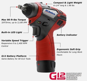 (HY) Kit combiné clé à cliquet et clé à chocs sans balais ACDelco 12V. - Product Image 2