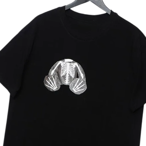 T-shirt en coton surdimensionné avec broderie de squelette de peluche personnalisée, streetwear, graphique, unisexe, design brodé unique, vente OEM ODM - Product Image 5