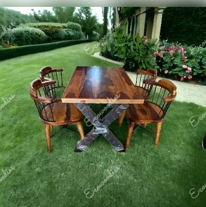Vente flash - Ensemble de table à manger en bois massif moderne 4 places, noir et brun, écologique, pour restaurant, usage commercial - Product Image 5