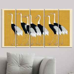 Impression sur toile élégante d'une grue japonaise - Art minimaliste des oiseaux, lot de 5 toiles - Product Image 1