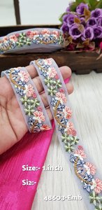 ผ้าลูกไม้ปักลายดอกไม้ปักเลื่อม6สีผ้าฐานตาข่ายความกว้าง1นิ้วออกแบบได้ตามต้องการสำหรับขายต่อเสื้อผ้า - Product Image 5