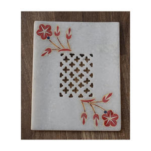 Handmade Marble with Natural Red Stone <b>Flower</b> Inlay Design Premium Quality Rectangular Shape Home & Hotel Decor <b>Soap</b> Dish - Product Image 2