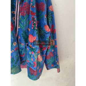 Veste réversible en velours de coton pour femmes imprimé fleuri respirant tenue de fête décontractée pardessus d'hiver pour l'automne été - Product Image 4