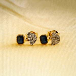 Luxury Women's 14K Gold <b>Drop</b> <b>Earrings</b> with <b>Sapphire</b> Stones - Product Image 5