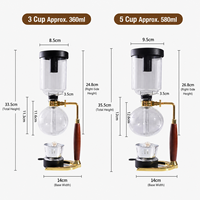 Cafetière à siphon en verre borosilicate avec poignée en bois et cadre doré, préparation manuelle, coffret cadeau