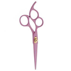 Ciseaux de coiffure professionnels de coiffeur rose enduit de lame en acier inoxydable à trois anneaux et de vis en or - Product Image 5