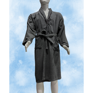 Peignoir gris côtelé en coton turc pour hommes Écologique Séchage rapide Refroidissement Premium Fournitures Jacquard Technique Couleur unie - Product Image 4