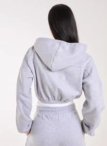 Sweat-shirt à capuche court pour femme, logo personnalisé en gros, sweat-shirt à capuche court en coton, sweat-shirt à capuche court en molleton de coton, taille plus, OEM/ODM - Product Image 3