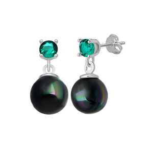 New arrival 925 Sterling Silver Shell Pearl 8 mm Mallorca Flawless Shape 4 mm <b>Emerald</b> Color ZIRCON <b>STUD</b> EARRINGS From Turkey - Product Image 1