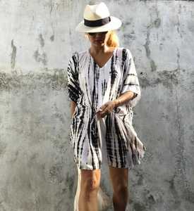 Robe tunique d'été de style bohème Tie Dye très ample, élégante, froncée, florale, naturelle, faite à la main pour les vêtements de plage. - Product Image 4