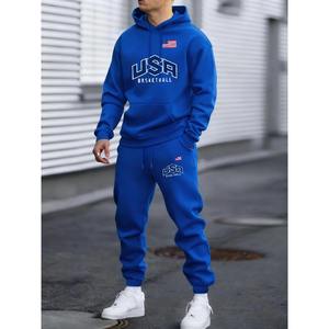 Conjunto informal retro holgado de otoño para hombre, jersey americano estampado, pantalones cálidos de forro polar y ropa de estilo básico neutro - Product Image 4