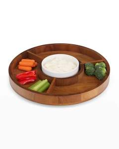 Plateau à croustilles et à trempette en bambou avec bol en céramique Plateau de service rond en bois élégant pour collations et trempettes Plats et assiettes - Product Image 6