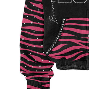 Hot Selling Streetwear Custom 380 500gsm Men's French Terry Fleece All Over Print Rhinestone Boxy <b>Cropped</b> <b>Zip</b> <b>up</b> <b>Hoodie</b> Men - Product Image 4