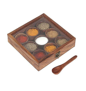 Wedding Party Decoration Vintage Wooden Brown Table Top Masala <b>Box</b> Containers Jars Kitchen <b>Spice</b> <b>Box</b>/Dry Fruit <b>Box</b> for Sale - Product Image 3