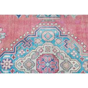 Alfombra Vintage de 1.9x5.9 pies, Alfombra Turca Abstracta de Lana Roja y Azul - Product Image 5