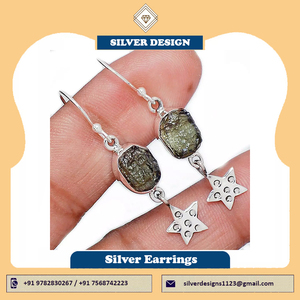 Pendientes colgantes de plata de ley 925, joyería hecha a mano, pendientes de piedra en bruto de moldavita para mujeres hermosas, joyería de regalo de cumpleaños - Product Image 2