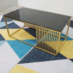 Contemporary Rectangle <b>Sofa</b> <b>Table</b> with Tempered Glass Top and Gold Frame - Product Image 4
