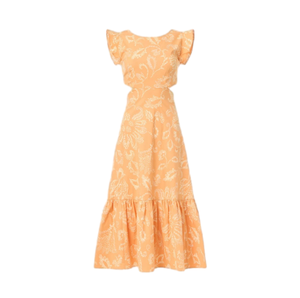 Meilleures ventes de robe à fleurs dos nu en coton orange pour femmes élégantes avec imprimé vibrant pour les fêtes d'été et les vêtements décontractés d'Inde - Product Image 1