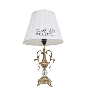 Lámpara de mesa de latón antiguo hecha a mano con acento de cristal y pantalla de tela iluminación decorativa para decoración del hogar de lujo - Product Image 3