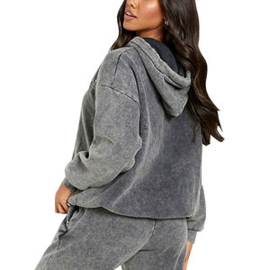 Chándal de lavado ácido para mujer de uso de invierno con MOQ bajo, ropa de calle teñida lisa, conjunto de chándal de lavado ácido para mujer - Product Image 4