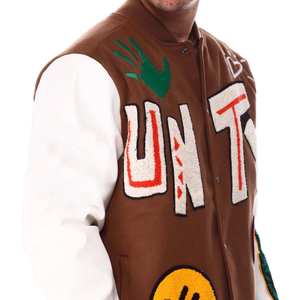 Veste universitaire pour homme fabriquée par un fabricant OEM, broderie chenille, manches en cuir, veste universitaire personnalisée à boutons pour homme - Product Image 3