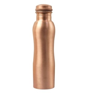Bouteille d'eau en cuivre pur incurvée, bouteille en cuivre imprimée design, 1 litre, motif feuilles d'oranger, 100% cuivre pur - Product Image 1