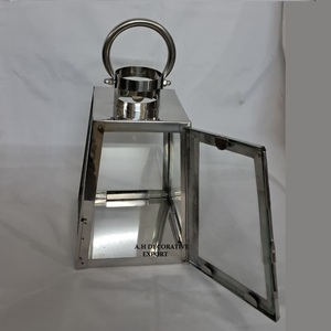 Lanterne à bougie rectangulaire moderne en acier inoxydable, personnalisée, écologique, en verre transparent, finition argent poli, décoration de table - Product Image 4