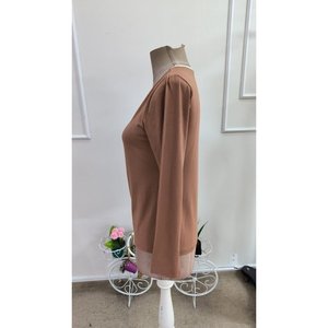 Women'<b>s</b> Long-Sleeve V-Neck Button Detail Viscose <b>Blouse</b>, 37659 - Coffee - Product Image 5