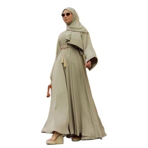New Model Pakistan Abaya In Wholesale Long Open Muslim Kaftan Abaya Traditional clothing polyester abaya with <b>scarf</b> For <b>Woman</b> - Product Image 1
