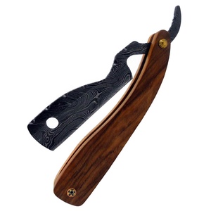 มีดโกนพับได้ทำจากเหล็กดามัสกัสทำด้วยมือสำหรับร้านตัดผมชายด้ามจับไม้มะกอกดำมีความแข็ง58-60 - Product Image 5