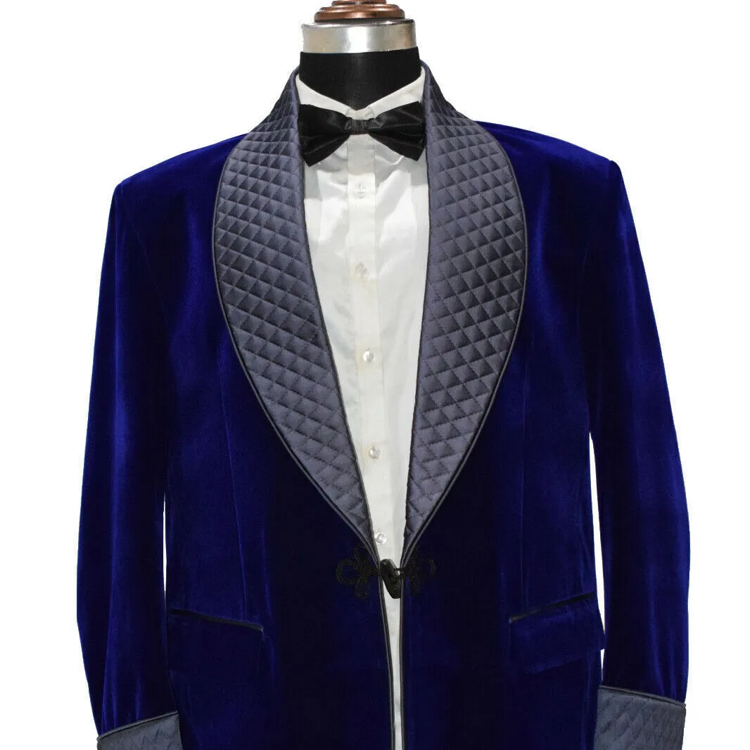 Мужская стеганая куртка для курения, Синяя бархатная куртка для курения, вечернее пальто, обеденные куртки от ИНДИЙСКОГО Производителя по низким ценам