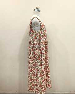 Robe en coton imprimée à blocs avec bretelles réglables, longue, élastique, confortable, style bohème, décontractée, pour l'été, en orange et blanc - Product Image 6