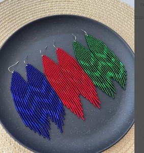 <b>Red</b>/Blue/Green Beaded <b>Earrings</b> Bright Shining <b>Earrings</b> Fringe Seed Bead <b>Earrings</b> Long - Product Image 1